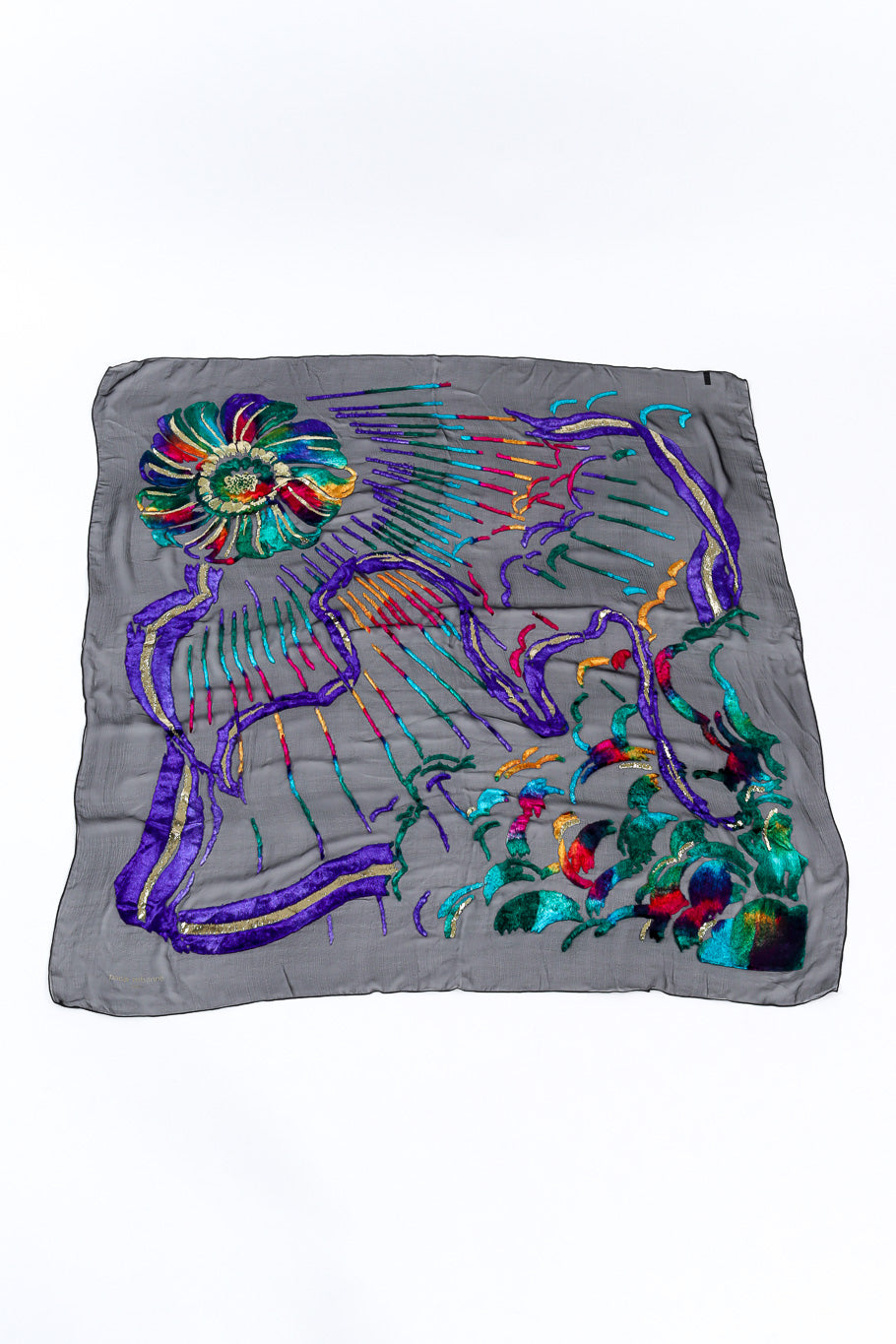 Jewel tone velvet scarf by Paco Rabanne flat lay full @recessla