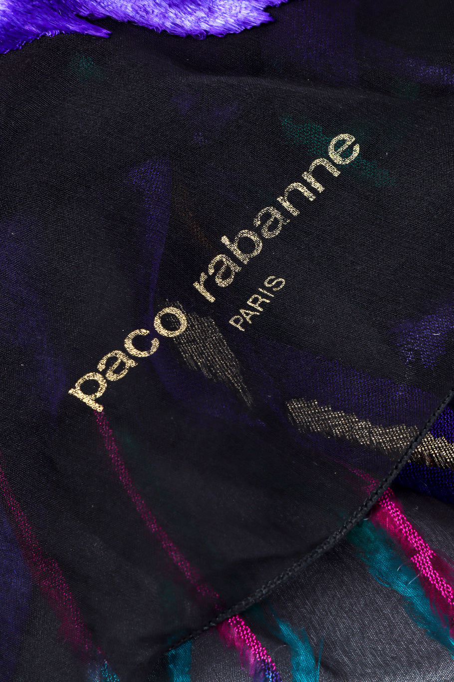 Jewel tone velvet scarf by Paco Rabanne signature label @recessla