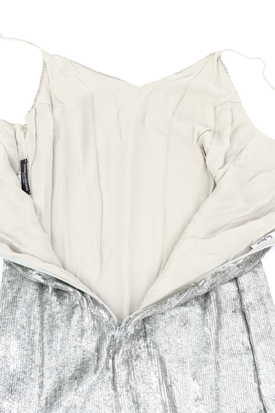 Vintage Pamela Dennis Strappy Metallic Sequin Dress back unzipped @recess la