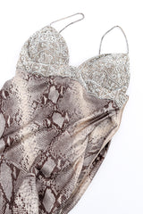 Vintage Pamela Dennis Beaded Bias Snake Print Dress front laid flat @recess la