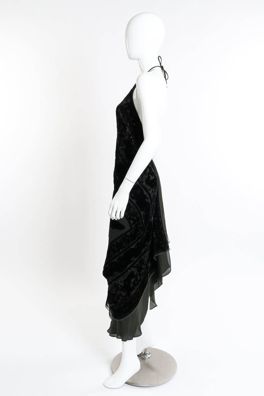 Vintage Pamela Dennis Floral Burnout Bias Halter Dress side on mannequin @recessla