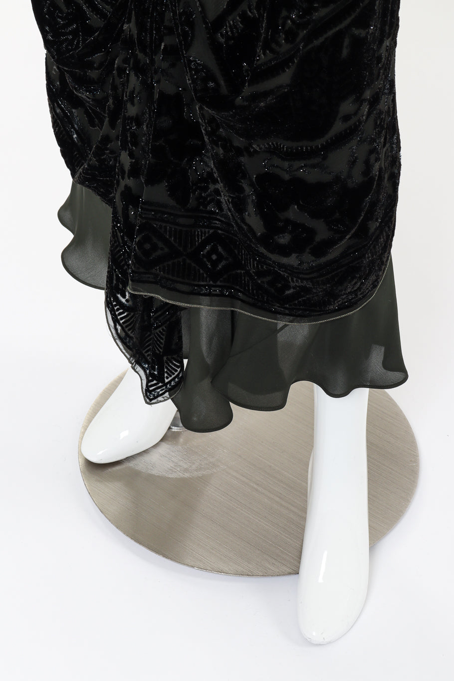 Vintage Pamela Dennis Floral Burnout Bias Halter Dress hem on mannequin closeup @recessla