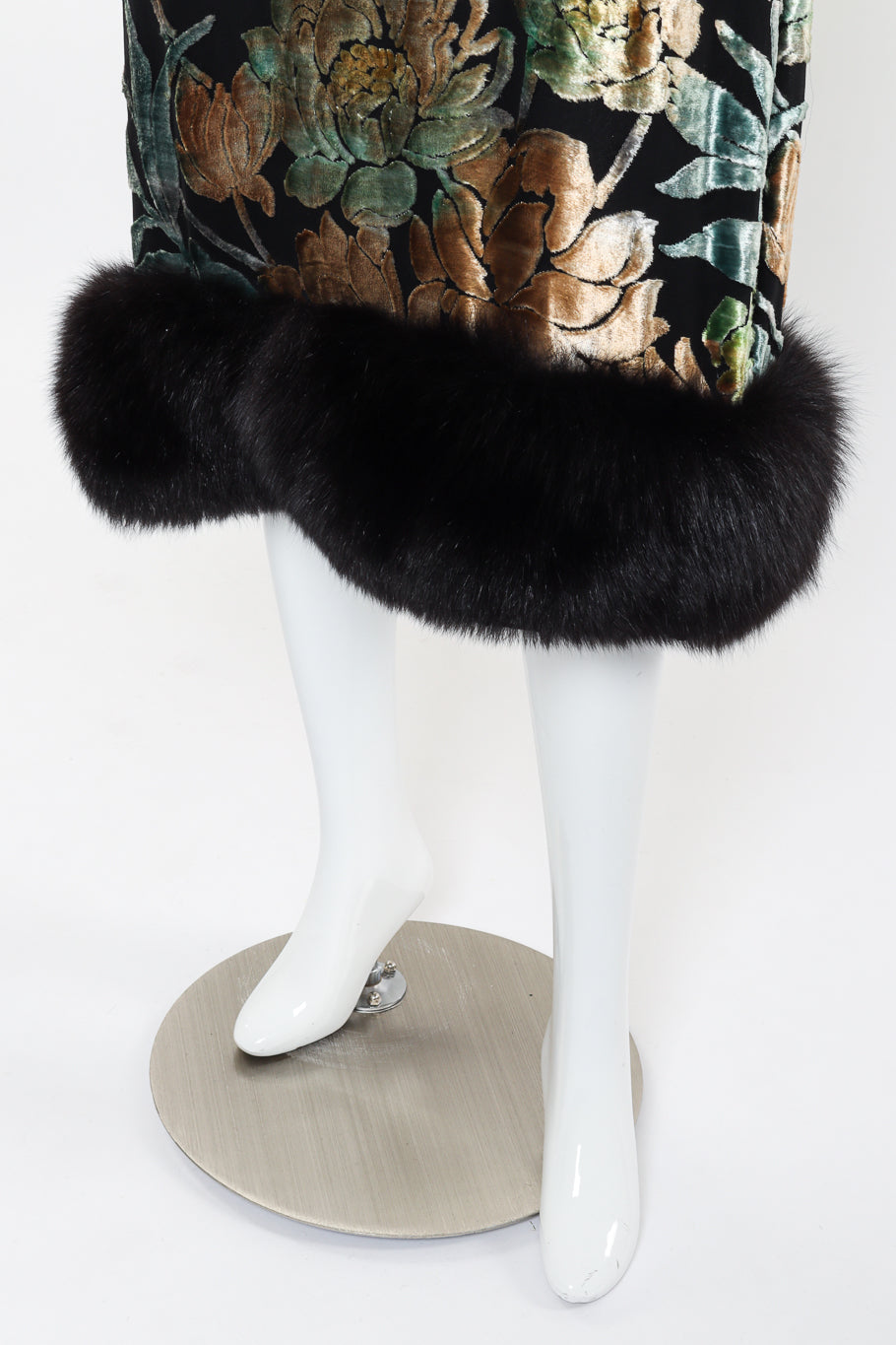 Vintage Pauline Trigere Burnout Floral Fur Dress hem on mannequin closeup @recessla