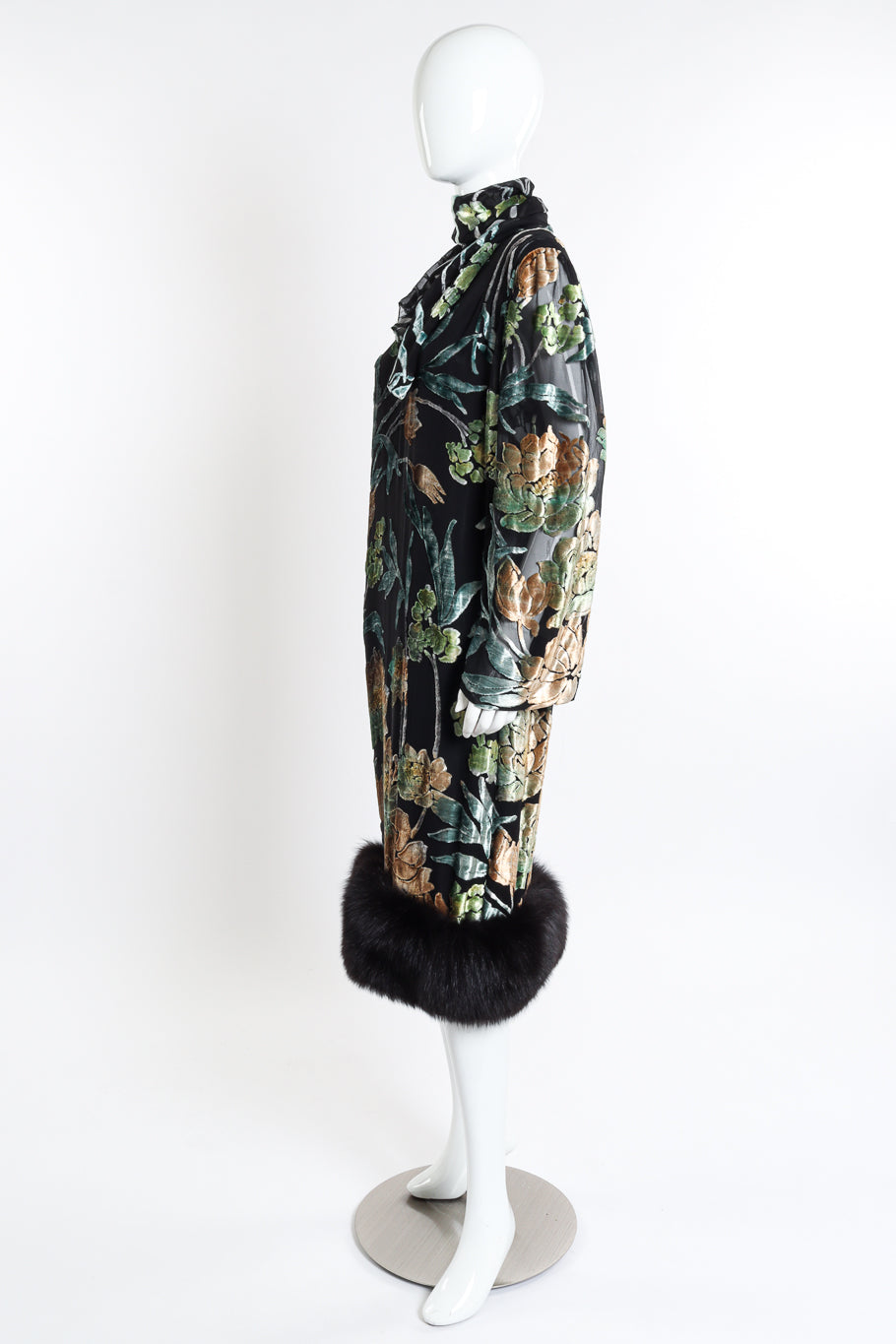 Vintage Pauline Trigere Burnout Floral Fur Dress side on mannequin @recessla