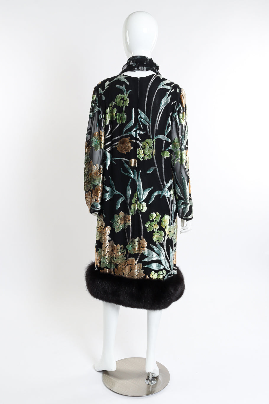 Vintage Pauline Trigere Burnout Floral Fur Dress back on mannequin @recessla