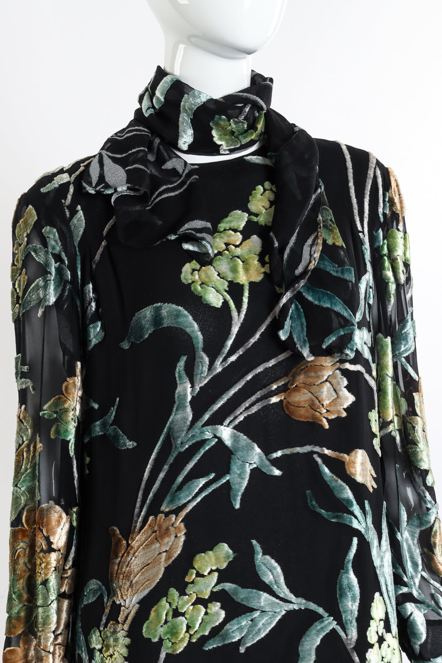 Vintage Pauline Trigere Burnout Floral Fur Dress front on mannequin @recessla