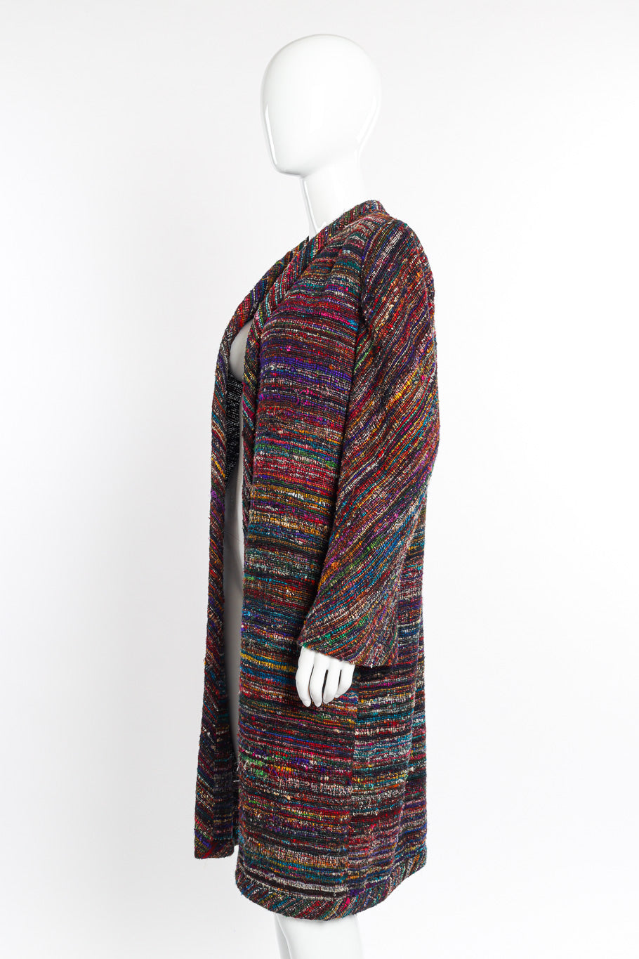 Woven Stripe Duster Coat by Pauline Trigere on mannequin side @recessla