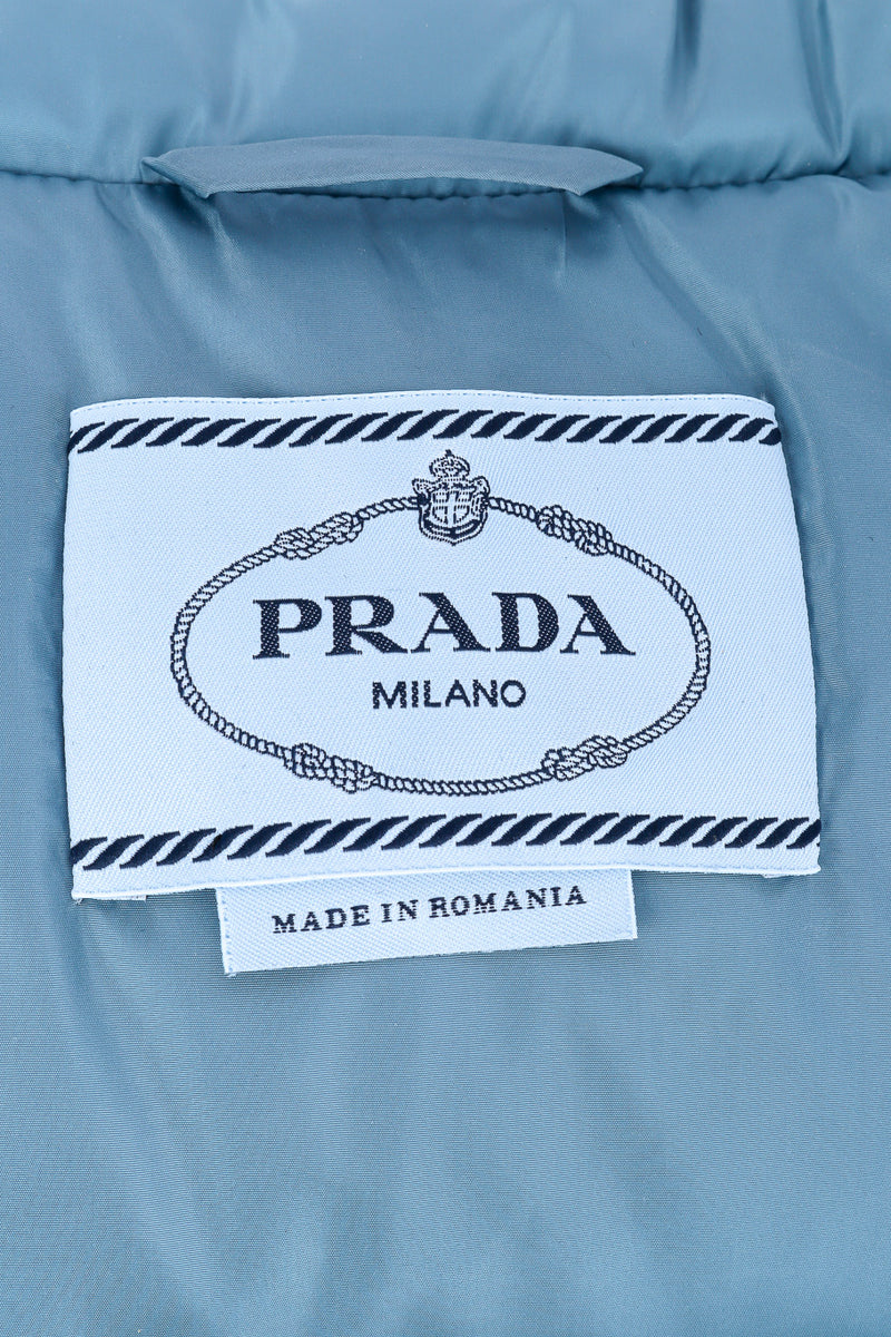 Prada Re-nylon Cropped Puffer Vest signature label closeup @Recessla