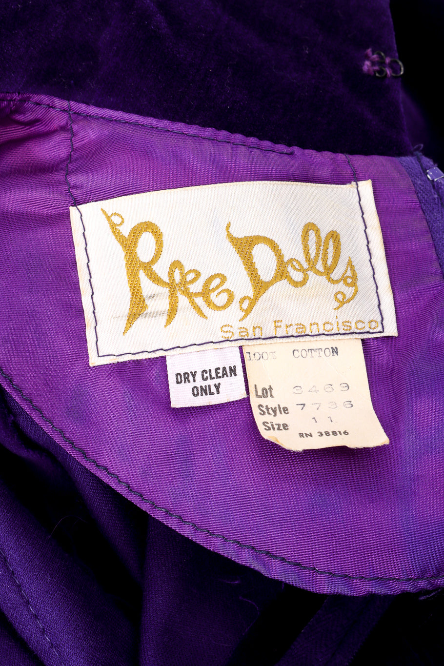 Vintage Rag Dolls Velvet Babydoll Dress signature label closeup @recessla