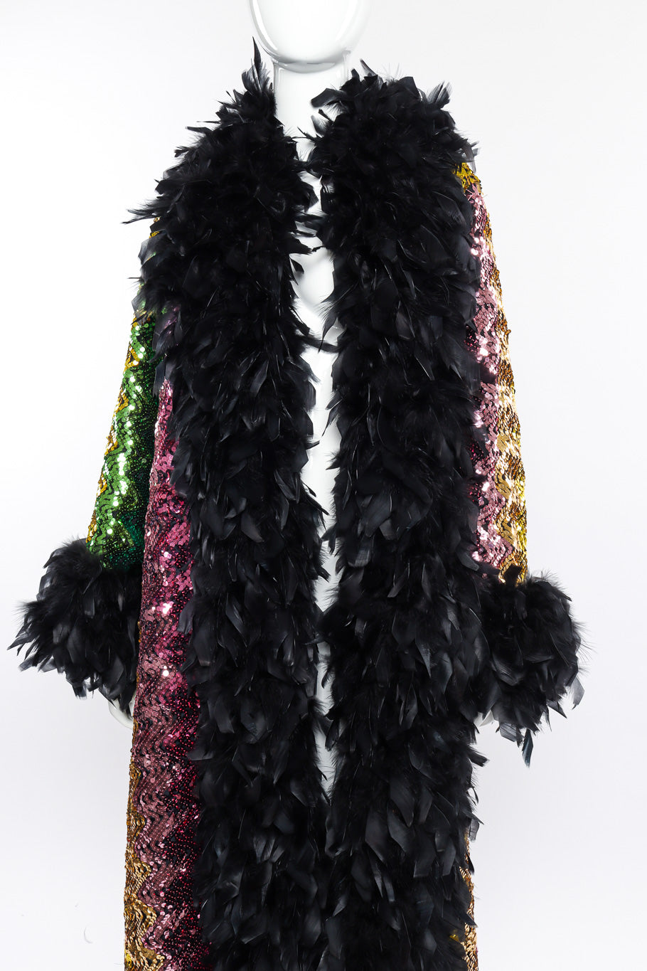 Rainbow Sequin Coat by Fredrick's of Hollywood on mannequin open close @recessla