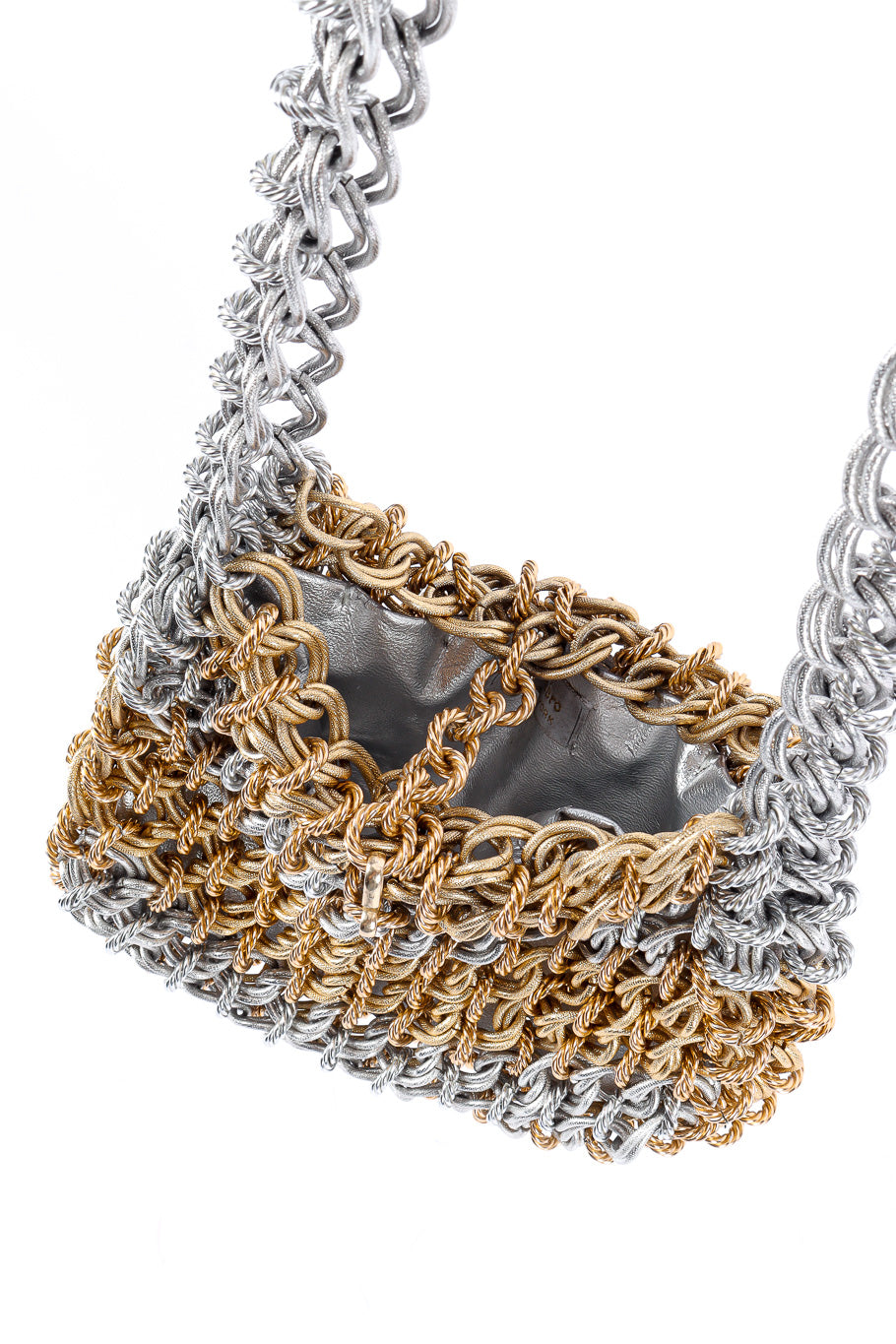 Chainlink shoulder bag by Raoul Calabro flat lay from above hanging @recessla