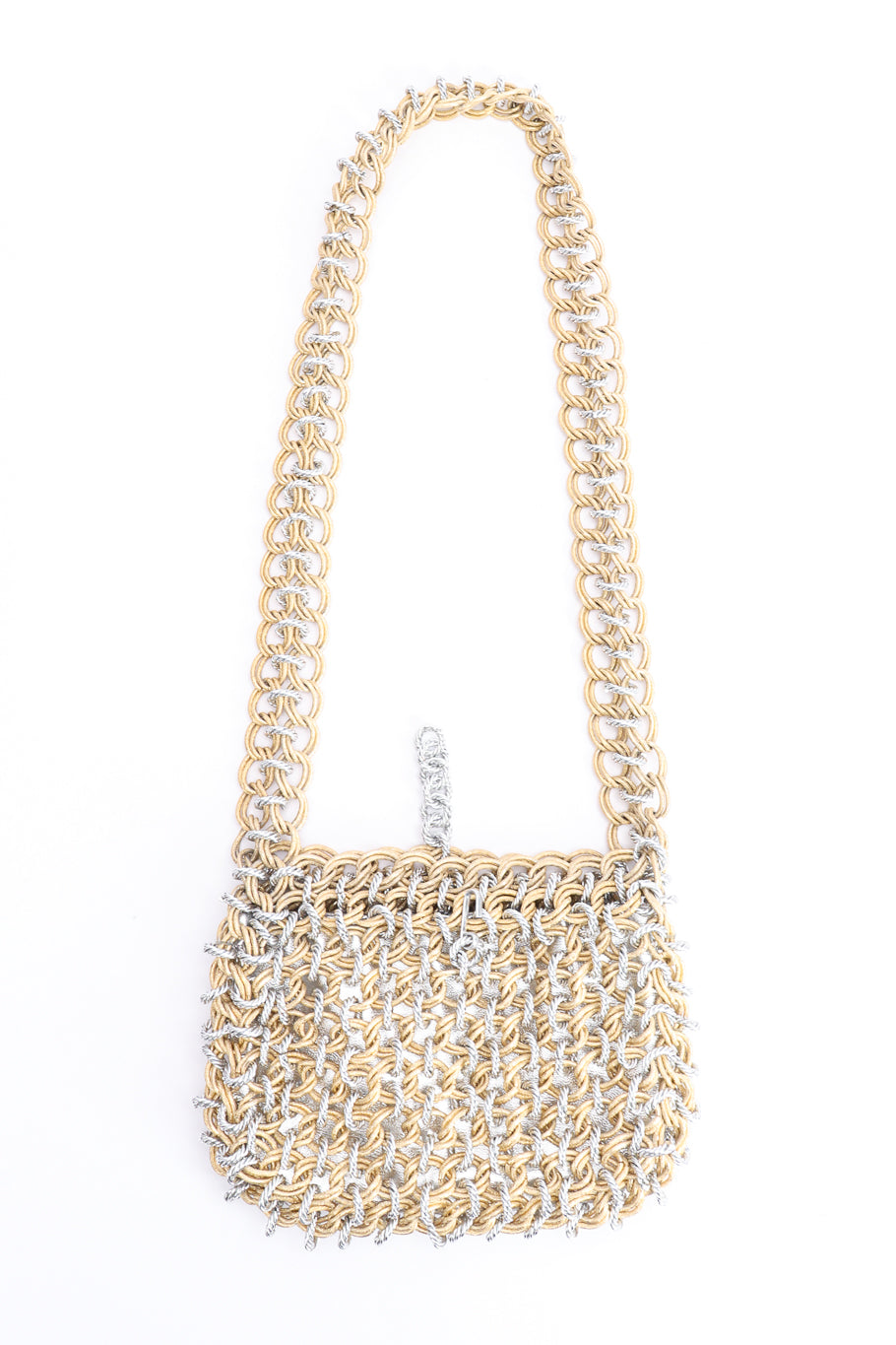 Vintage Raoul Calabro Mixed Metal Chainmail Shoulder Bag front view on white backdrop @Recessla