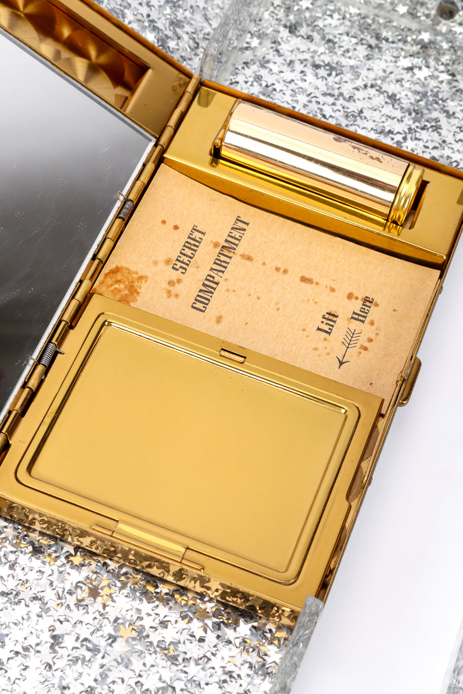 Vintage Wilardy Star Confetti Makeup Box Bag compact closeup @recessla