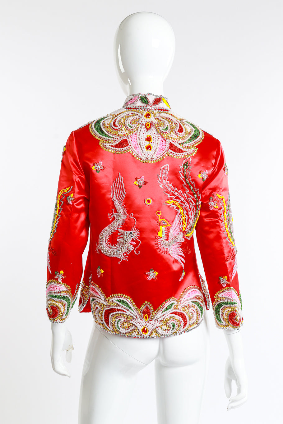 Vintage Dynasty Beaded Phoenix Dragon Jacket back on mannequin @recess la