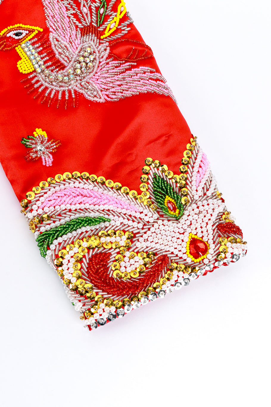 Vintage Dynasty Beaded Phoenix Dragon Jacket sleeve closeup @recess la