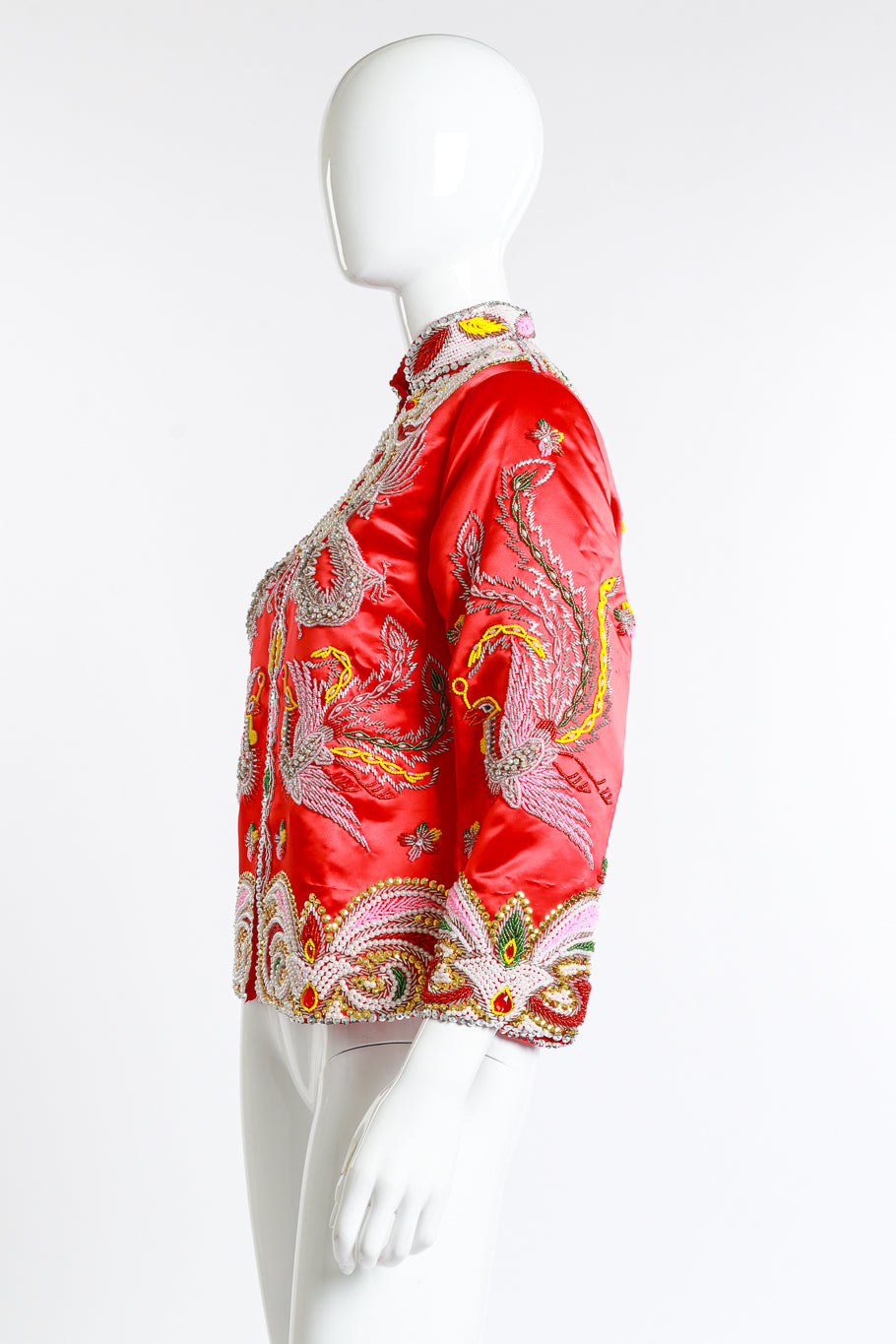Vintage Dynasty Beaded Phoenix Dragon Jacket side on mannequin @recess la