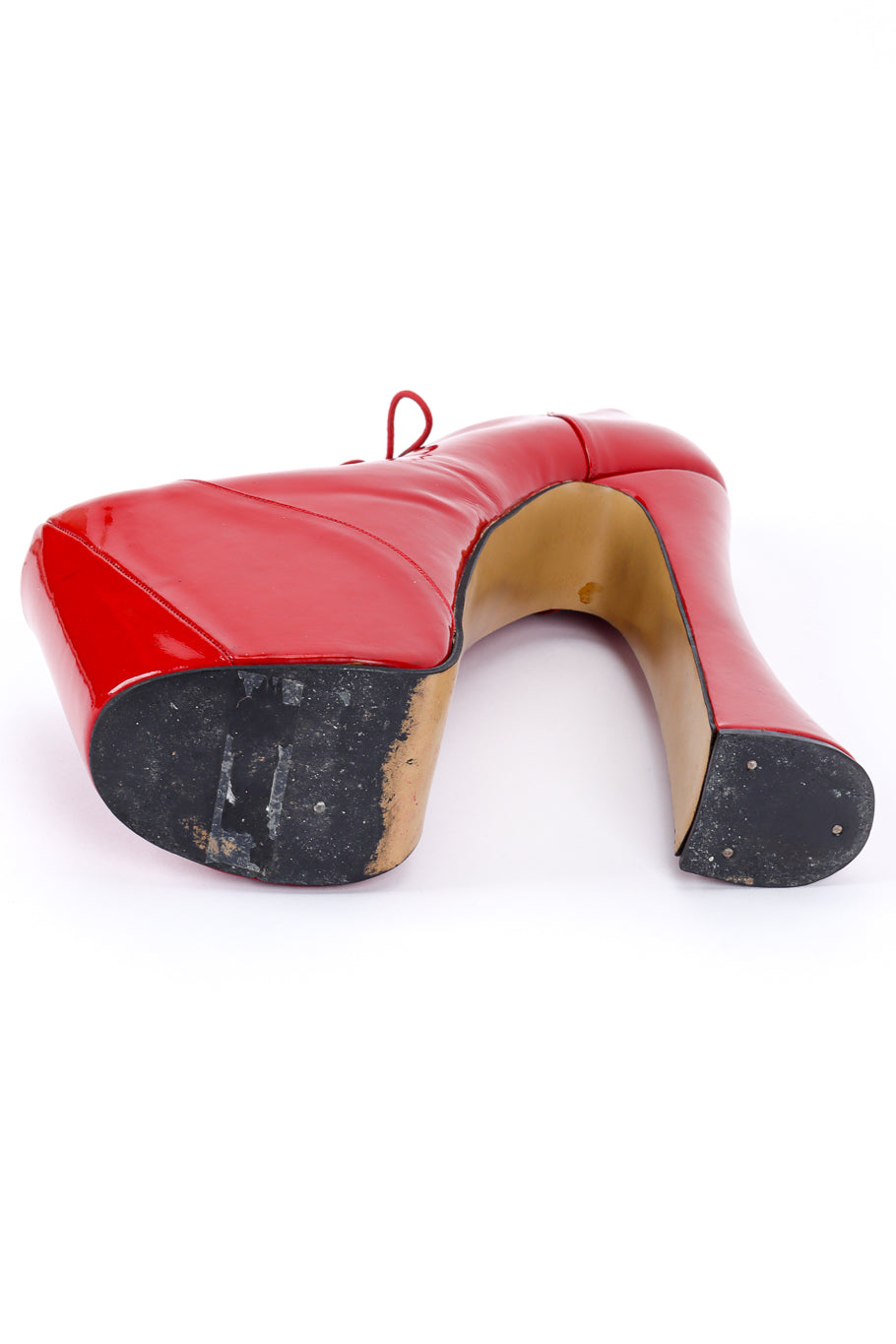 Vintage Vivienne Westwood 1993 F/W Patent Leather Super Elevated Ghillie Platforms right shoe outsole @recessla