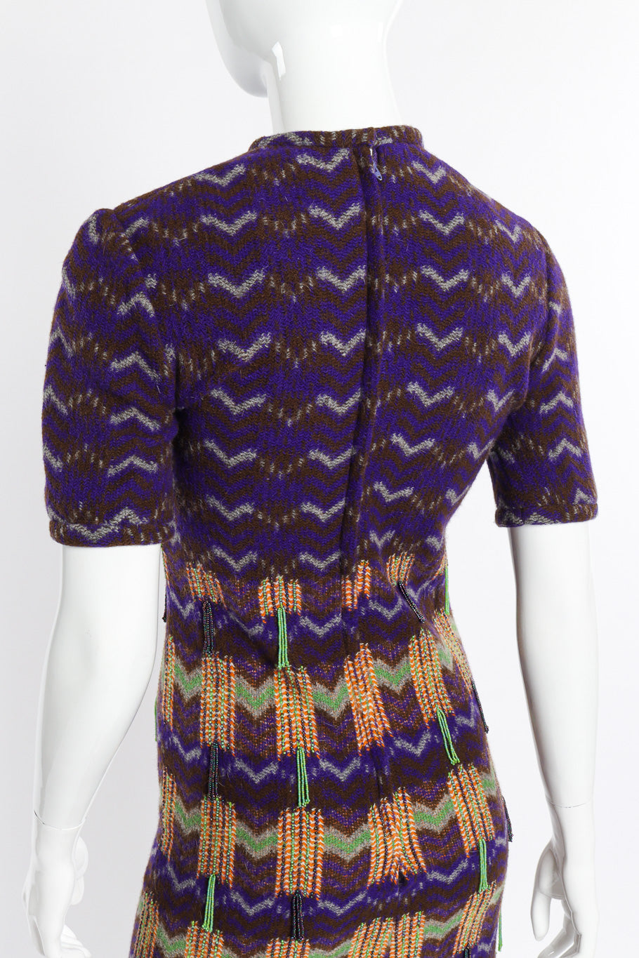 Vintage Richard Tam/Jon Mandl Chevron Knit Loop Dress back on mannequin closeup @recessla
