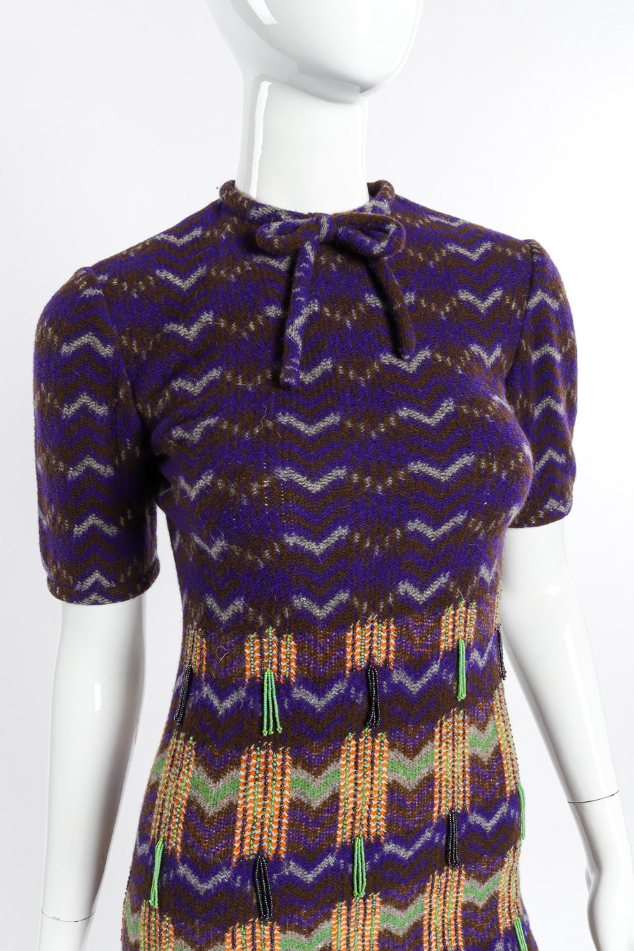 Vintage Richard Tam/Jon Mandl Chevron Knit Loop Dress front on mannequin closeup @recessla