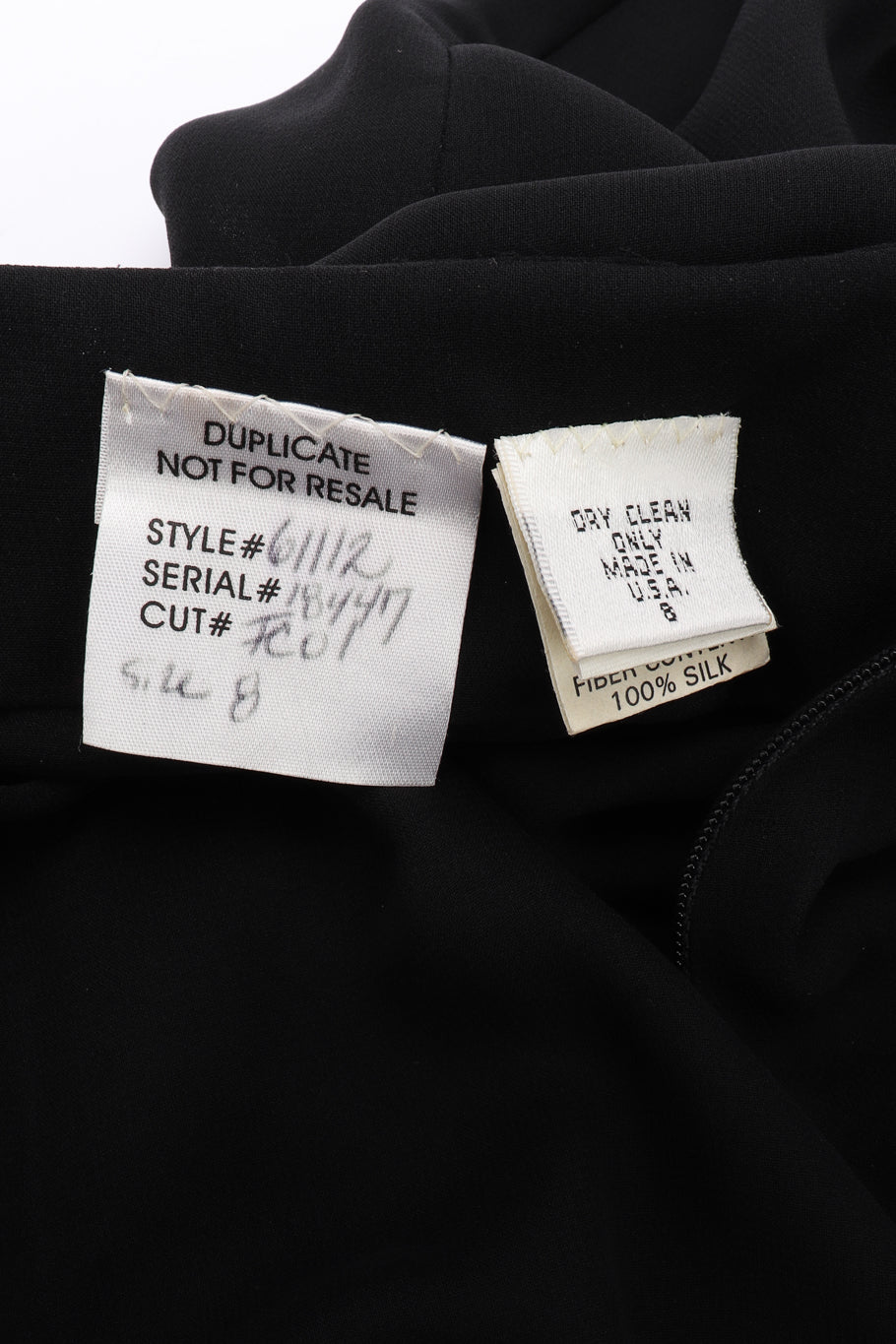 Vintage Richard Tyler Silk Bolero Top and Pants Set pant care and fabric content label closeup @Recessla