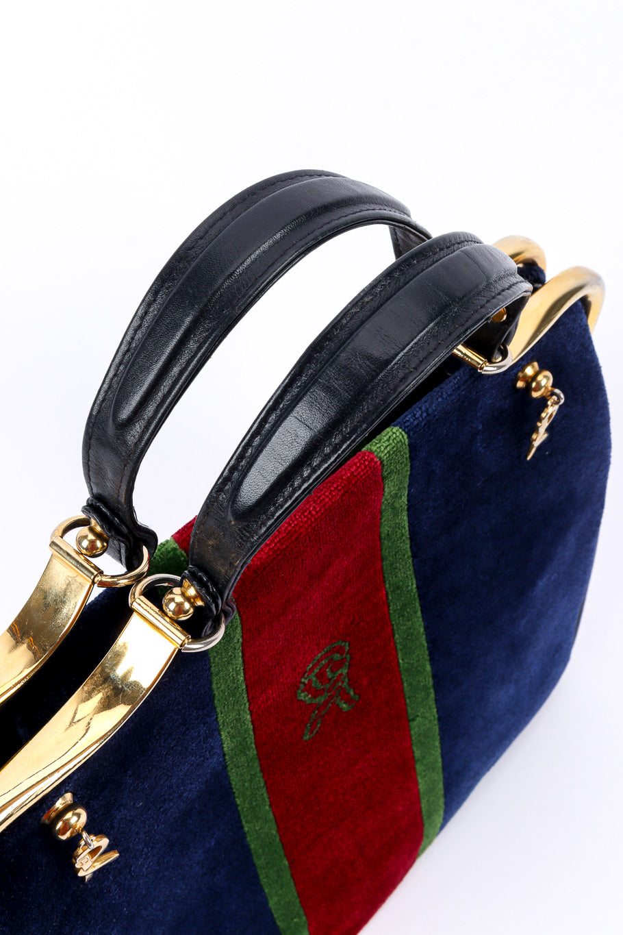 Vintage Roberta Di Camerino Velvet Caravel Stripe Frame Bag top handle view @recessla