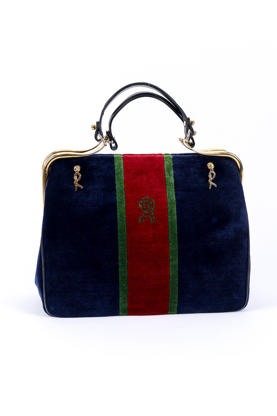 Vintage Roberta Di Camerino Velvet Caravel Stripe Frame Bag front view @recessla