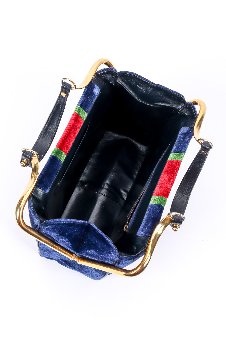 Vintage Roberta Di Camerino Velvet Caravel Stripe Frame Bag top view open @recessla