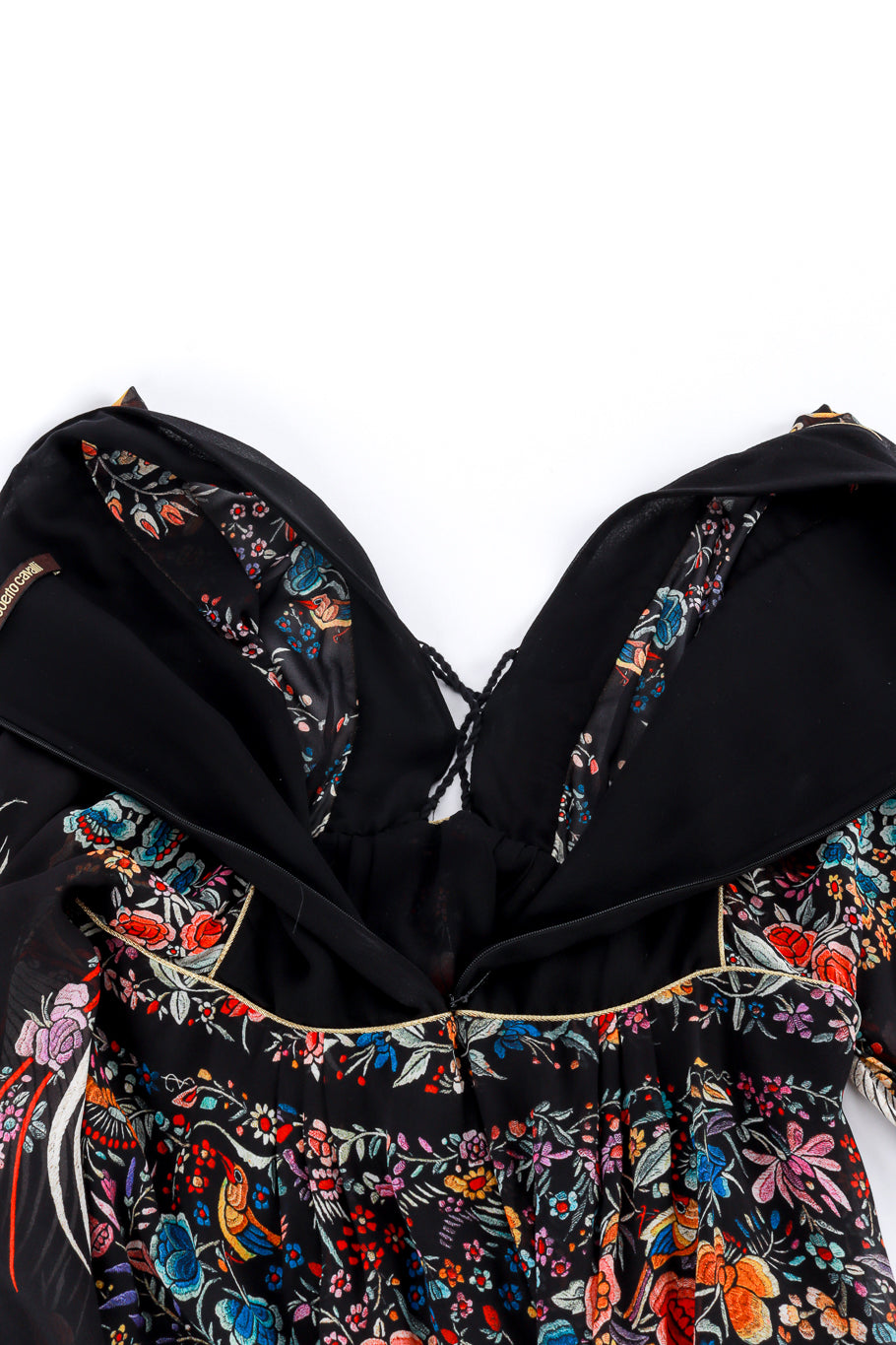 Roberto Cavalli Piano Shawl Print Ruffle Dress back unzipped @recess la