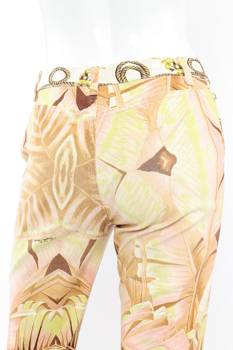 Palm print jeans by Roberto Cavalli on mannequin back close @recessla