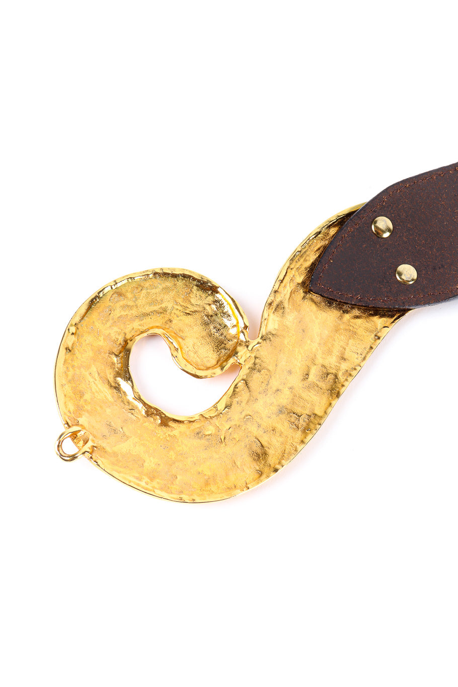 Vintage Roberto Cavalli Golden Swirl Suede Belt buckle backside closeup @Recessla