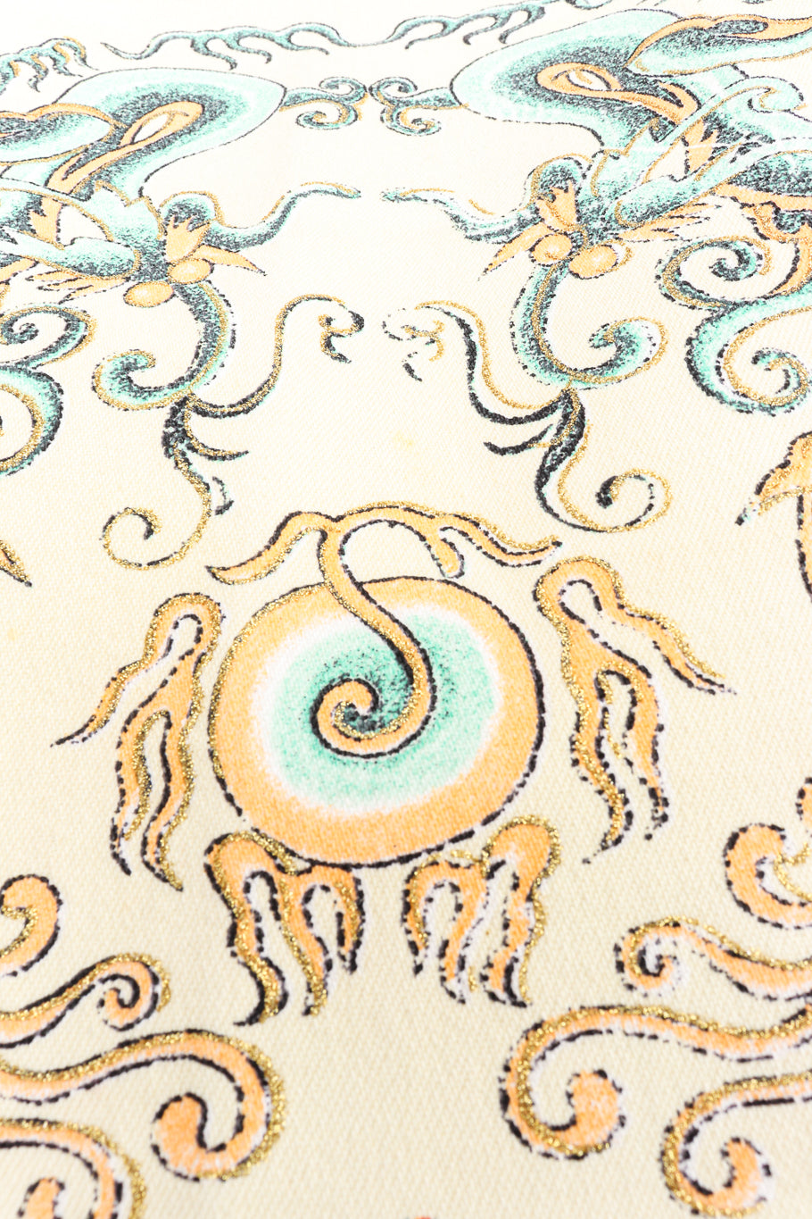 Vintage Roberto Cavalli Tattoo Graphic Denim Pants swirl graphic closeup @Recessla