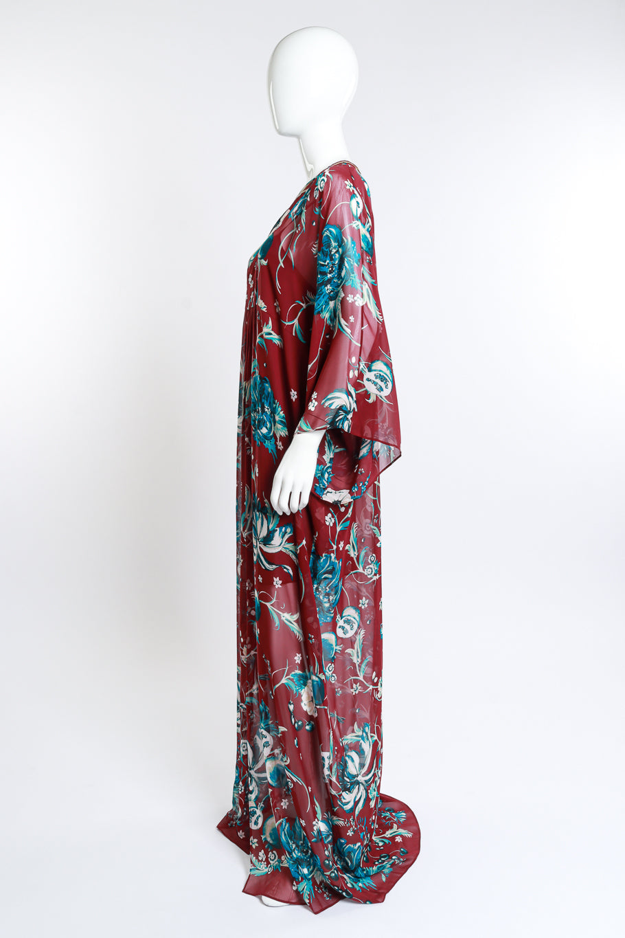 Roberto Cavalli Floral Sheer Silk Caftan side on mannequin @recess la