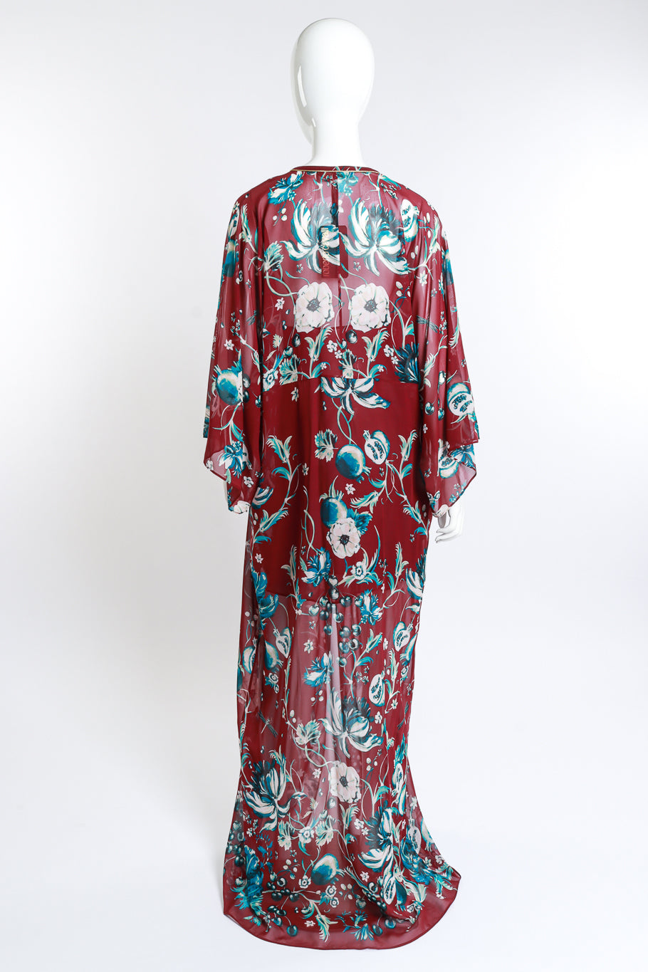 Roberto Cavalli Floral Sheer Silk Caftan back on mannequin @recess la