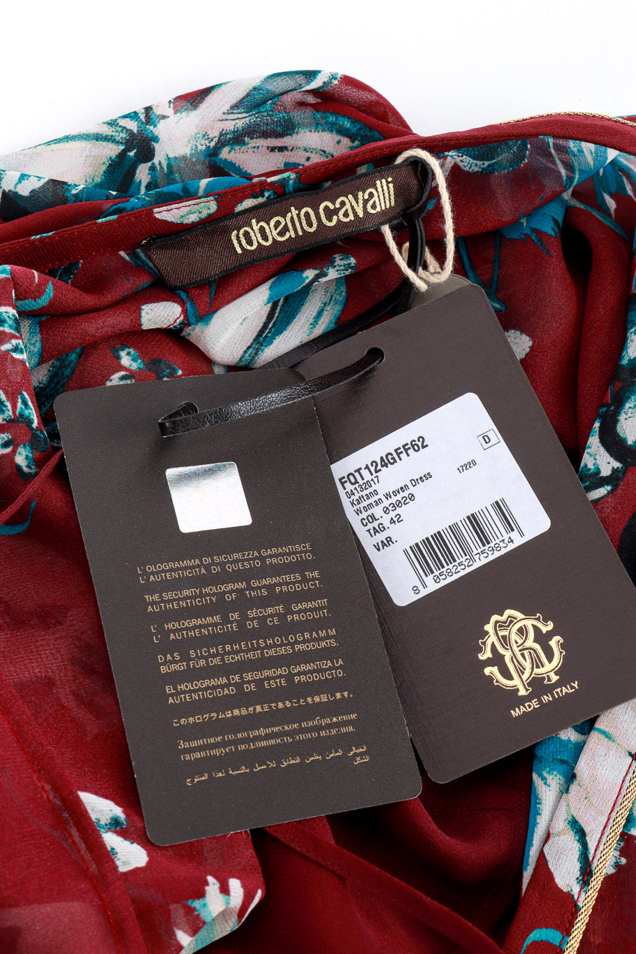 Roberto Cavalli Floral Sheer Silk Caftan signature label and hang tag @recess la