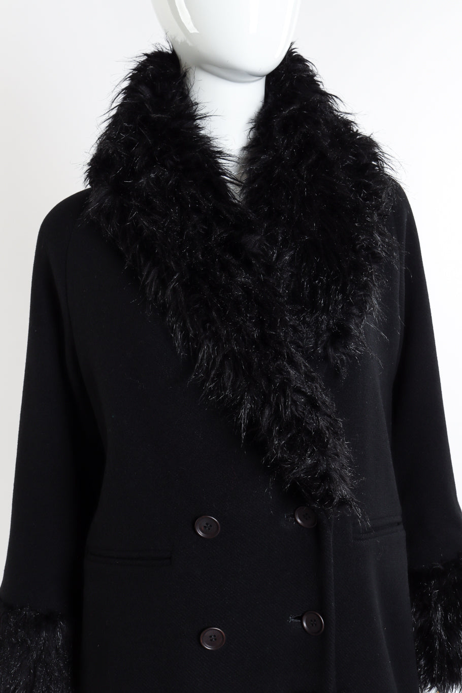 Vintage Romeo Gigli Faux Fur Coat front on mannequin closeup @recessla
