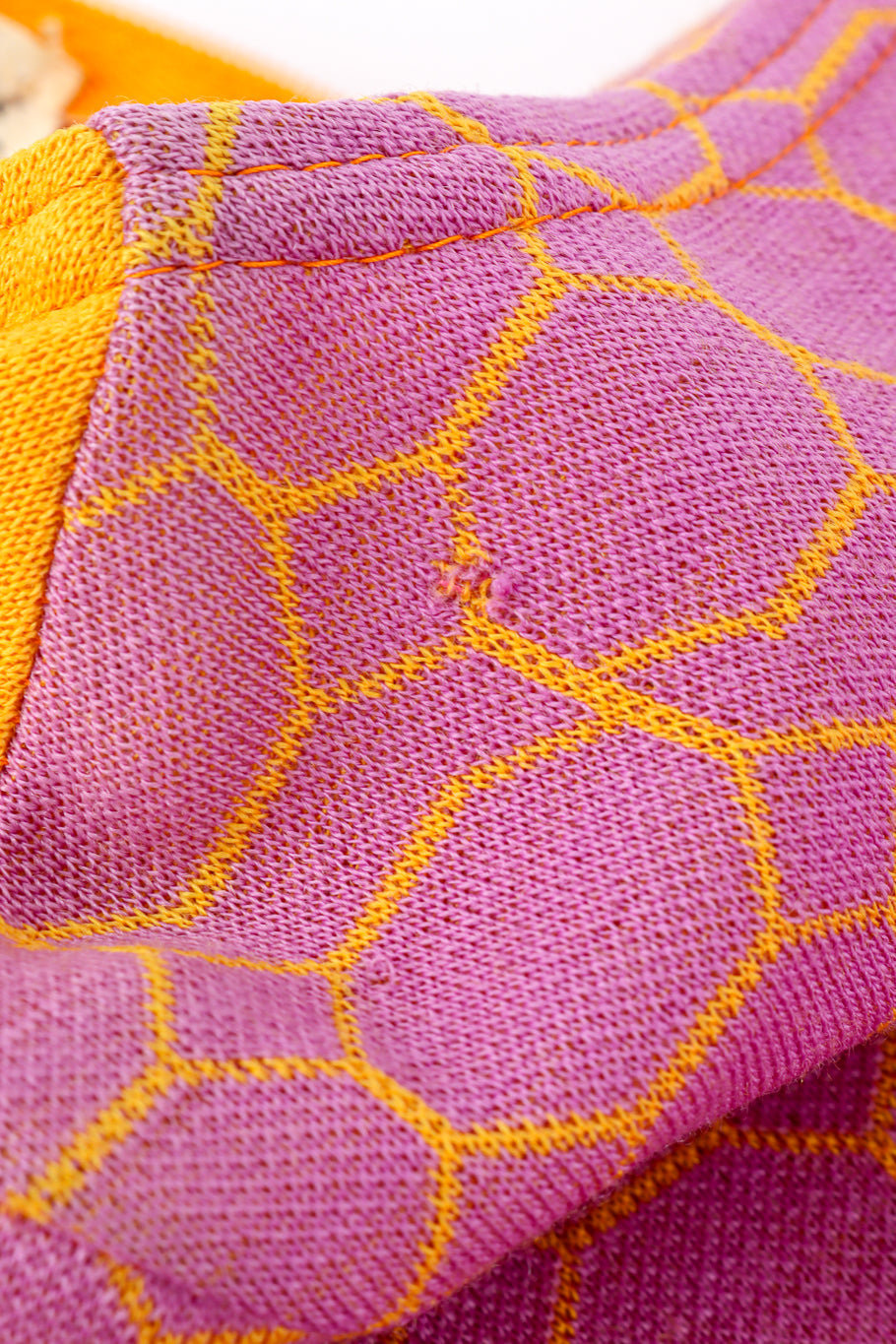 Vintage Rudi Gernreich Honeycomb Print Knit Dress shoulder fray closeup @recess la