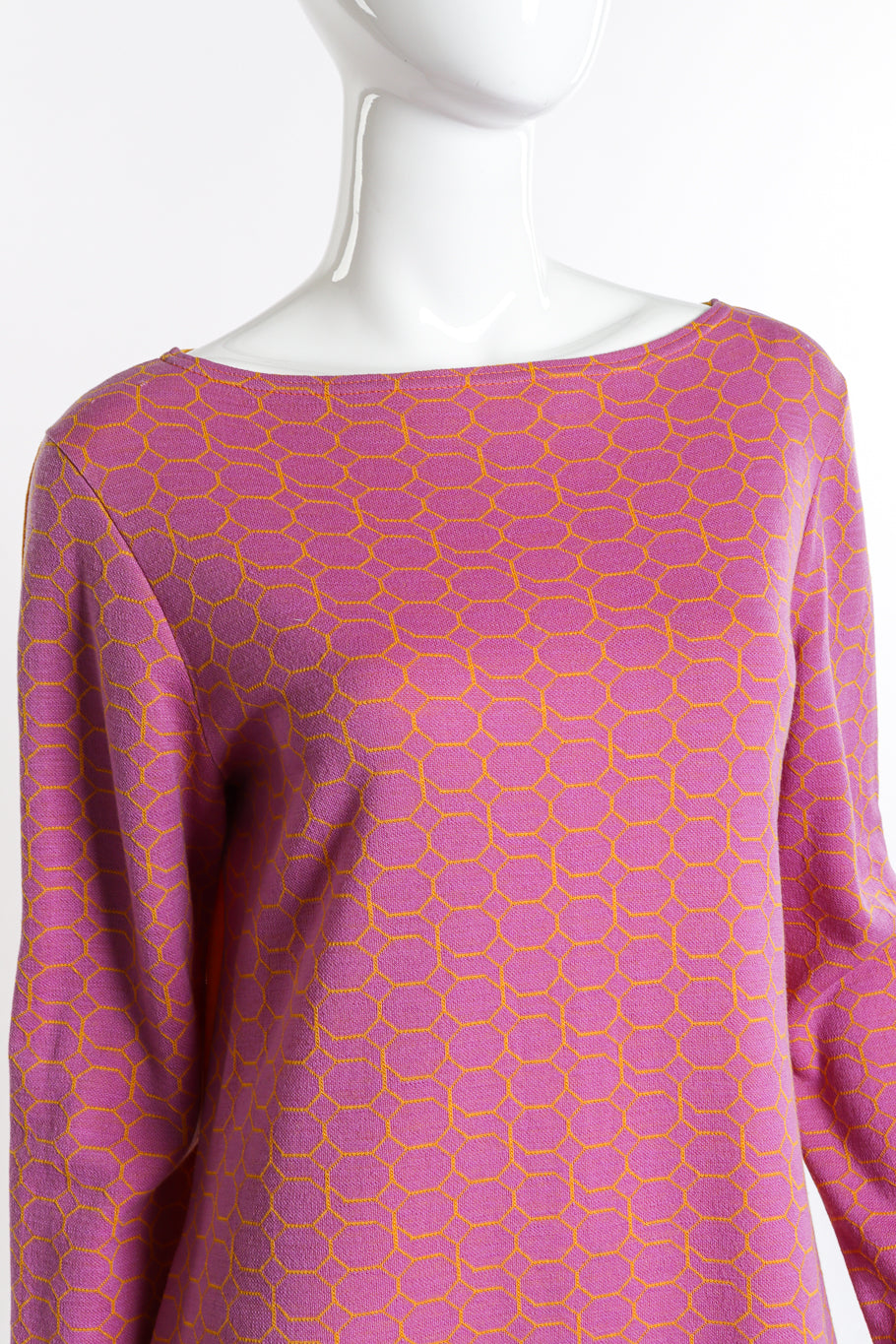 Vintage Rudi Gernreich Honeycomb Print Knit Dress front on mannequin closeup @recess la