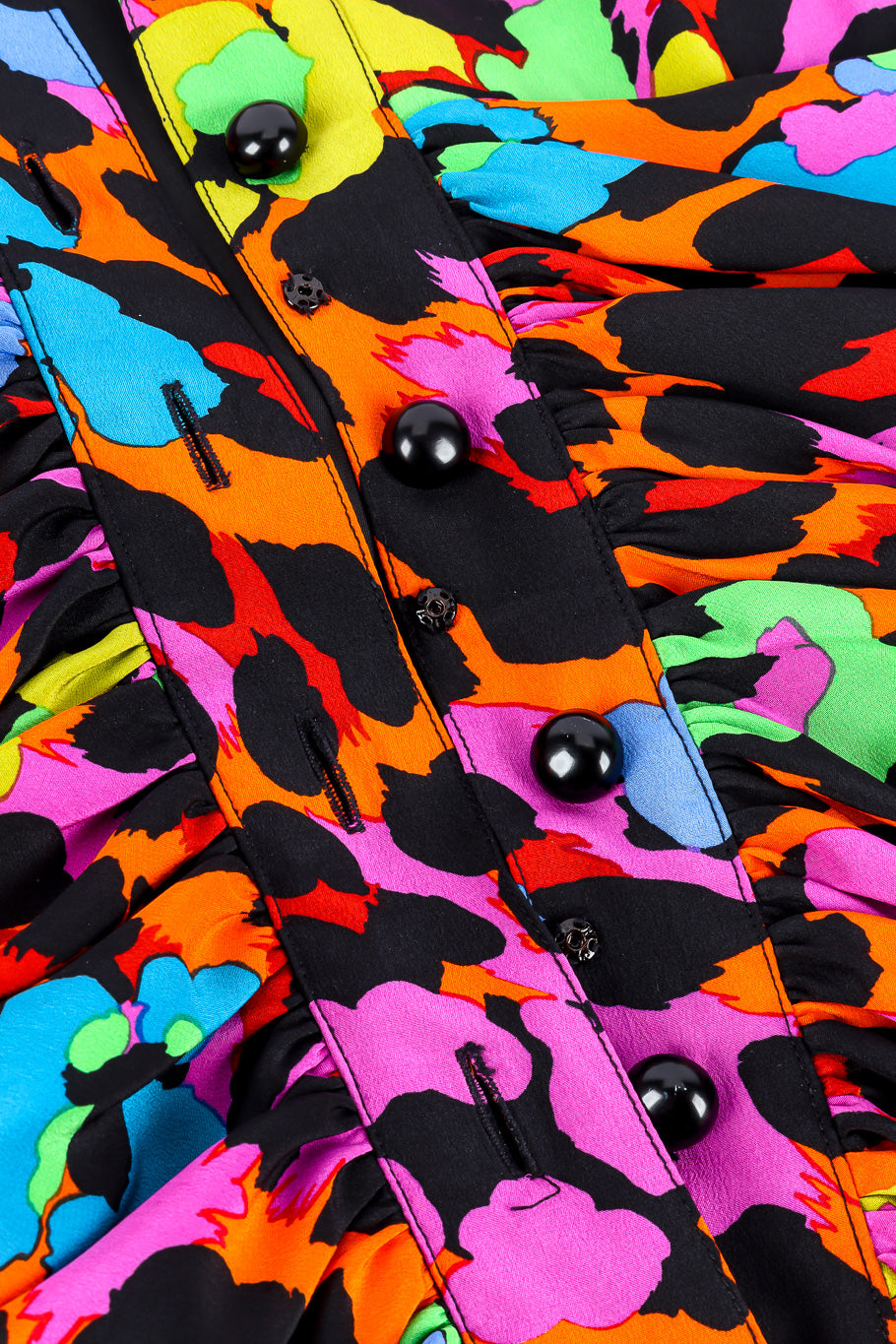 Neon leopard print dress by Jean Louise Scherrer flat lay buttons close @recessla