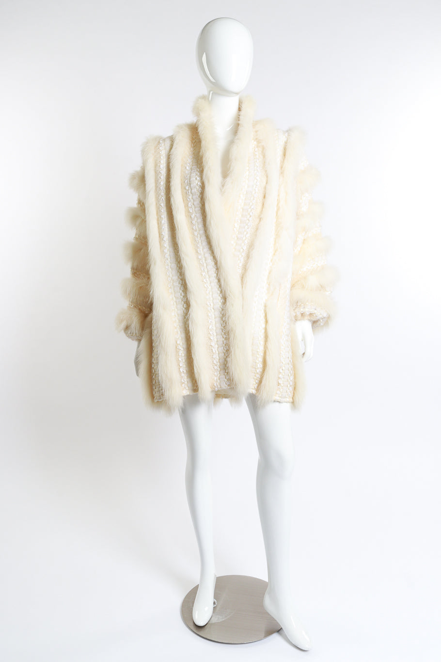 Ribbon Stripe Fur Coat by Schjelde on mannequin @RECESS LA