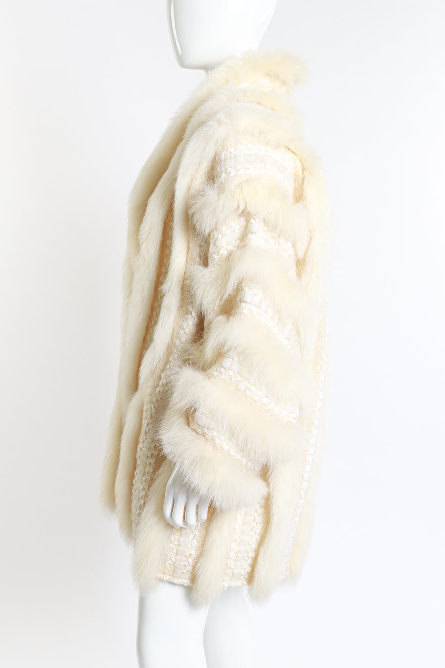 Ribbon Stripe Fur Coat by Schjelde side mannequin @RECESS LA