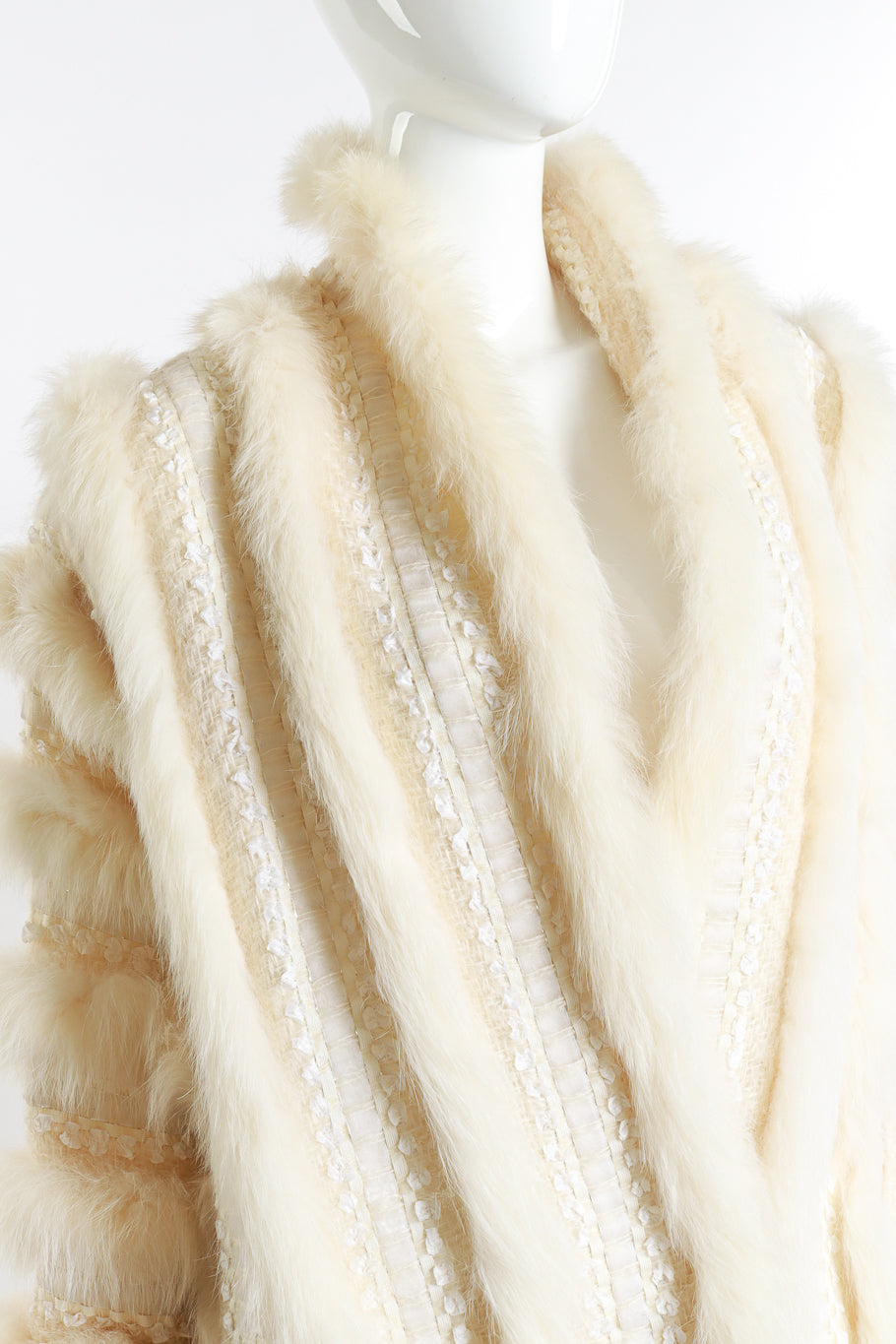 Ribbon Stripe Fur Coat by Schjelde front detail mannequin @RECESS LA