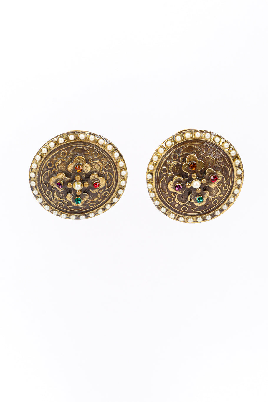 Vintage Il Gioiello Medallion Necklace, Bracelet and Earring Set earrings front @recess la