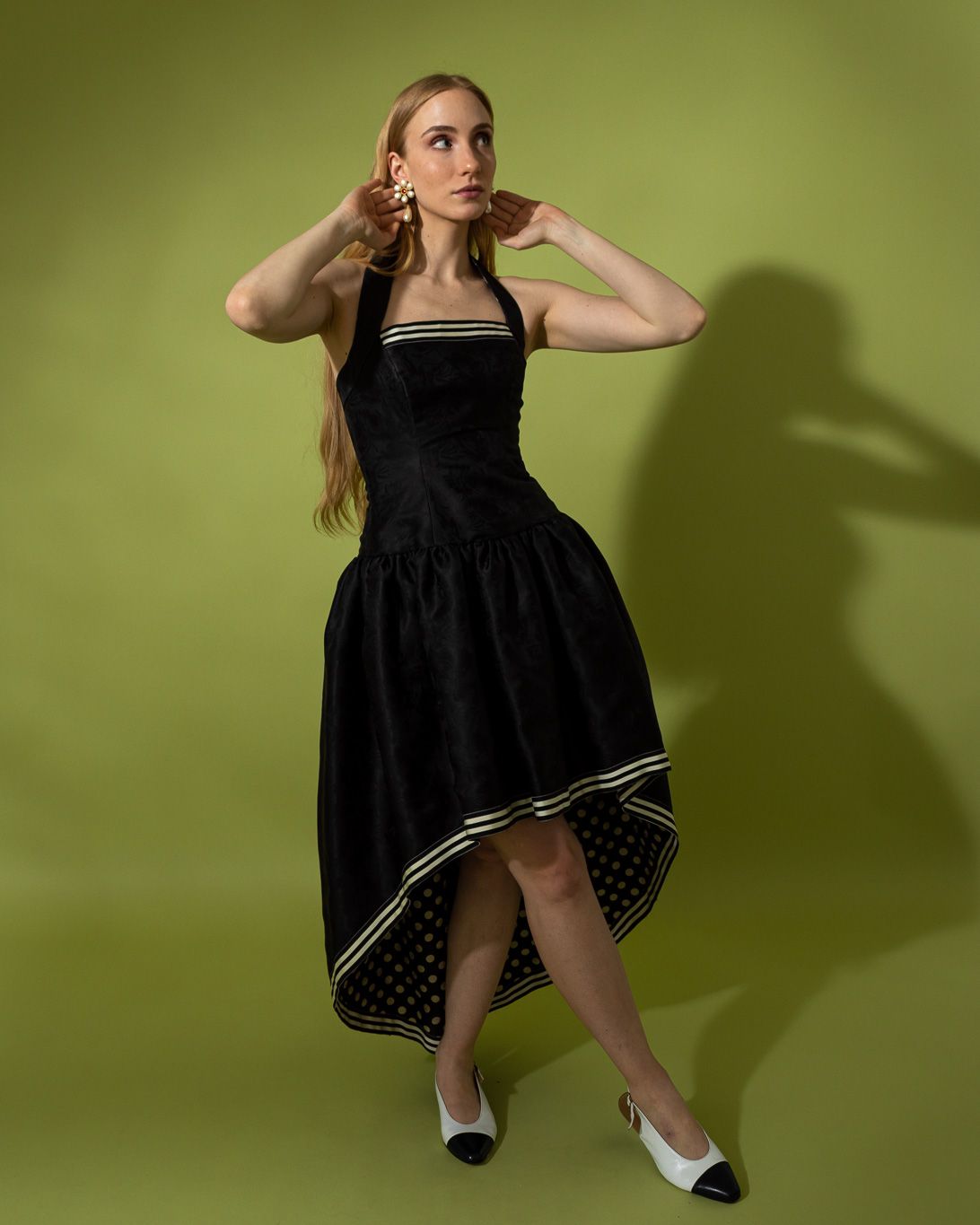 Dress only by Fiandaca on model on green backdrop @recessla