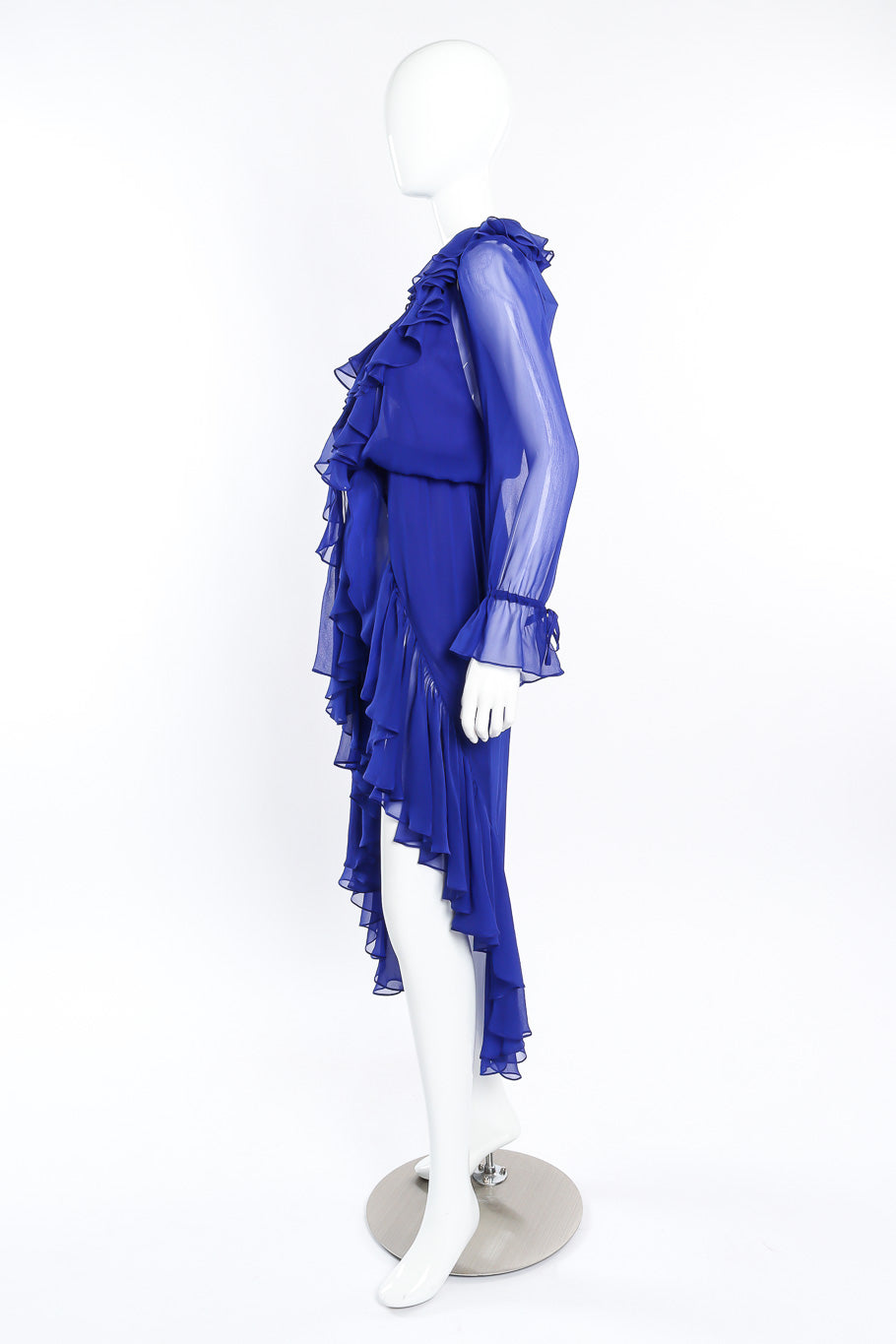 Saint Laurent 2020 Fall Sheer Silk Ruffle Dress side view on mannequin @Recessla