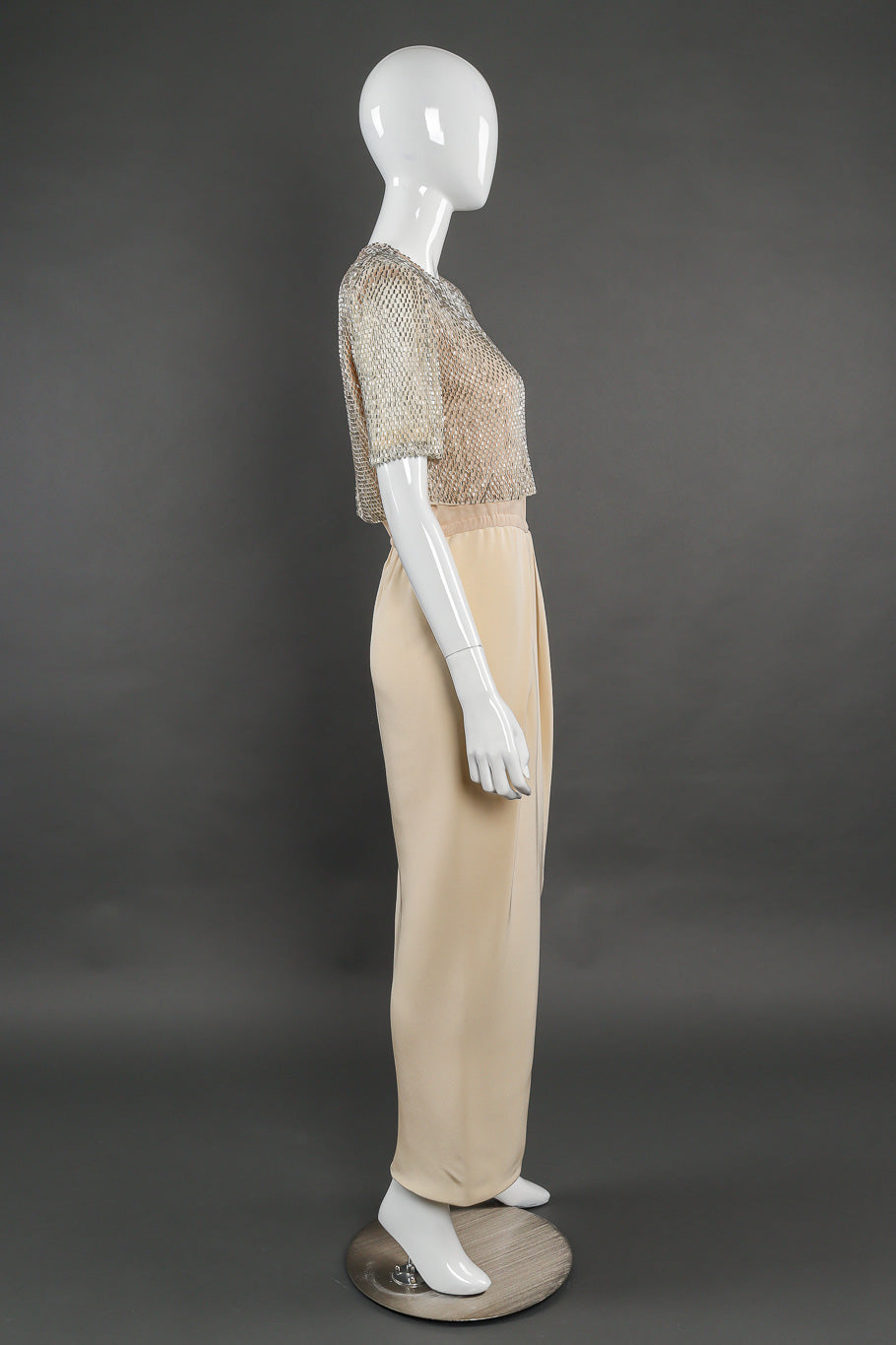 Vintage Sansappelle Beaded Chainmail Dress side view on mannequin @Recessla