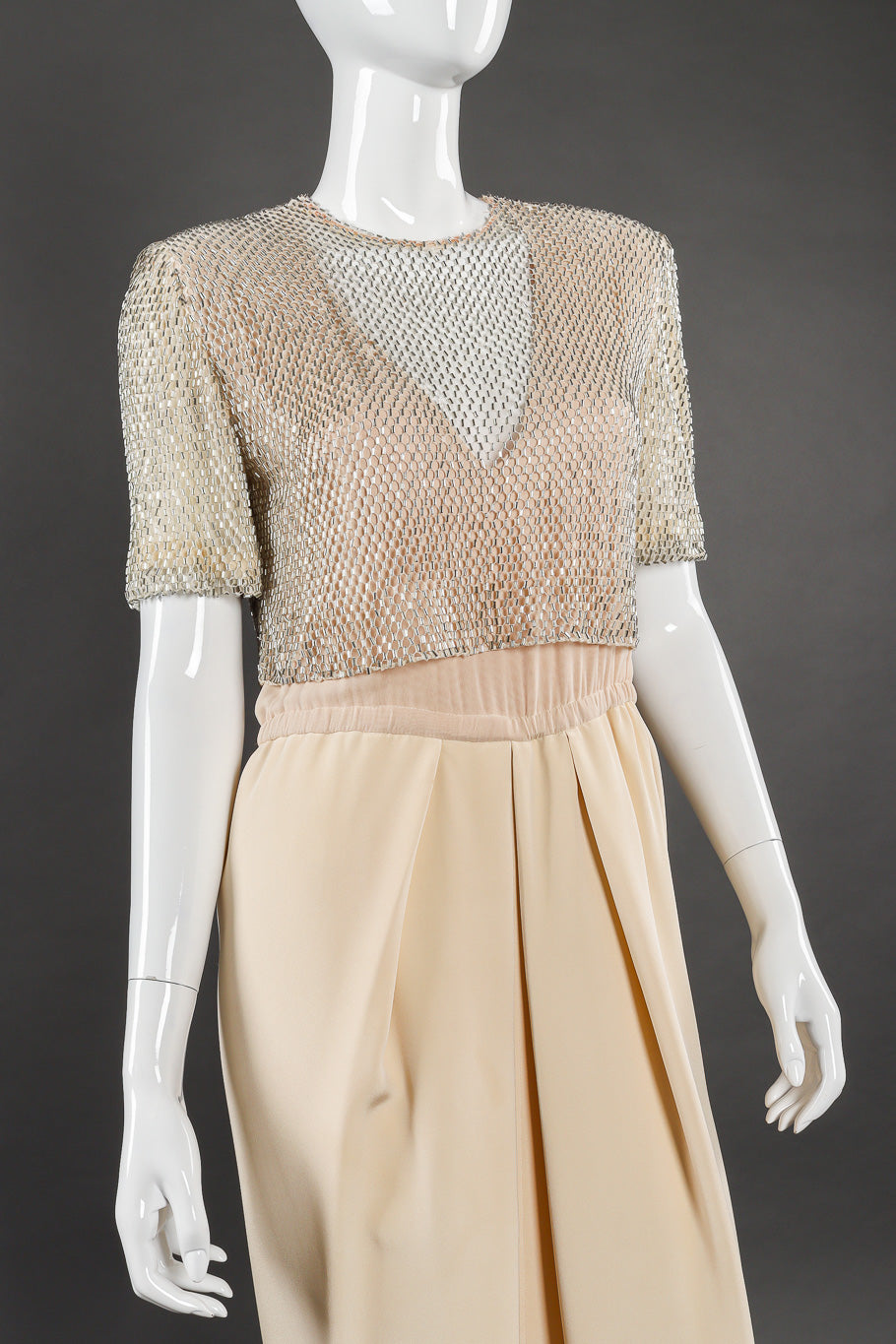 Vintage Sansappelle Beaded Chainmail Dress front view on mannequin closeup @Recessla