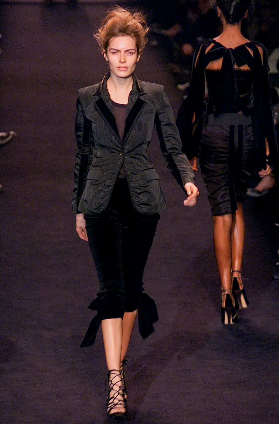 Vintage Yves Saint Laurent 2002 F/W Velvet Bloomer Pants on runway model @recessla 