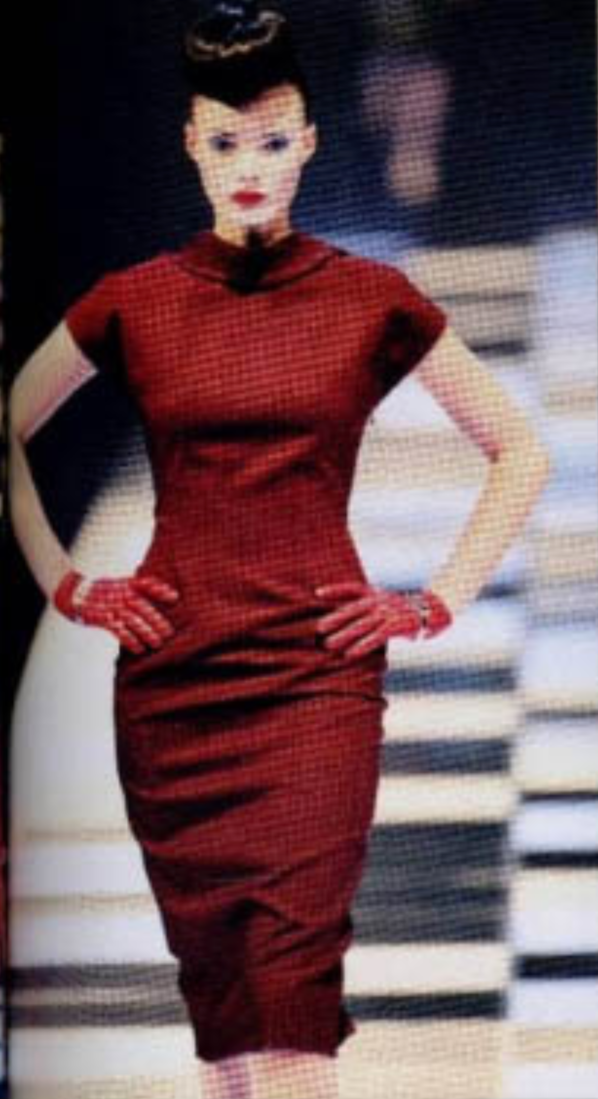 1998 F/W Wool Pinstripe Dress by Givenchy in red on model on runway @recessla