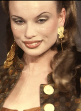 Filigree Crest Earrings by Todd Oldham on model on 1993 runway