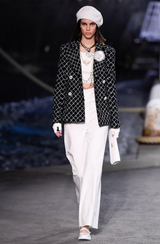 2019C Lamé Tweed Blazer by Chanel buttons on model on 2019 runway